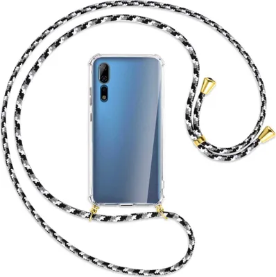 Produktbild von Handykette Backcover-Schutzhülle mit Band (Metall goldfarben) für ZTE Axon 10 Pro - schwarz/grau/weiß