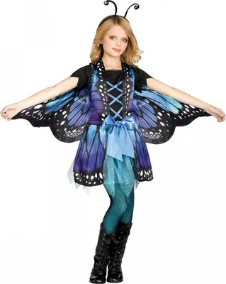 Produktbild von Blauer Schmetterling Kinderkostüm mit Flügeln & Fühlern Größe: S