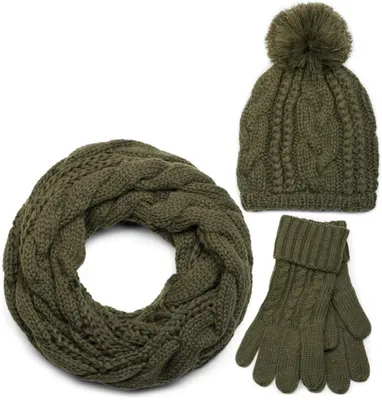 Productafbeelding van styleBREAKER Sjaal, muts en handschoenen set, gebreide sjaal met kabelpatroon, inclusief muts met pompon en handschoenen, damesmodel 01018208