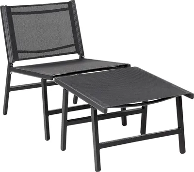 Produktbild von BELIANI Gartenstuhl Schwarz Aluminium mit Hocker Schnelltrocknende Bespannung Rückenlehne Modernes Design Terrasse Balkon Outdoor Metallstuhl Alu-Stuhl
