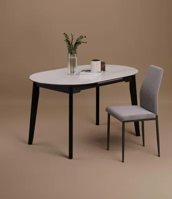 Obrázek produktu pro Oválný jídelní stůl MARUAN - bílý mramor / černý