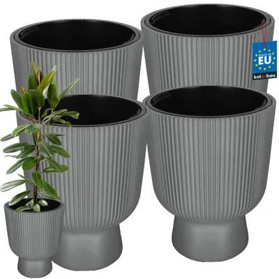 Immagine prodotto di KOTARBAU® 4 Pezzi Fioriera da Esterno Vaso per Piante ⌀ 39 cm con Inserto Interno Vaso da Interno Vasi di Plastica Grigio