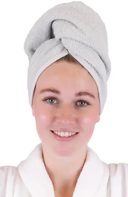 Produktbild von Betz 1 Stück Turban Handtuch 100% Baumwolle Turbantuch - Haar Turban - Frottier Kopfhandtuch - Farbe Silbergrau