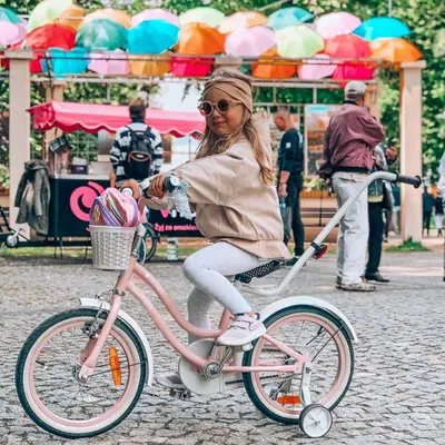 Produktbild von SUN BABY Heart Bike Kinderfahrrad für Mädchen 14 Zoll, ab 3 Jahre, mit Stützrädern, abnehmbarer Schubstange, Korb, Klingel, Rücktrittbremse & V-Brake