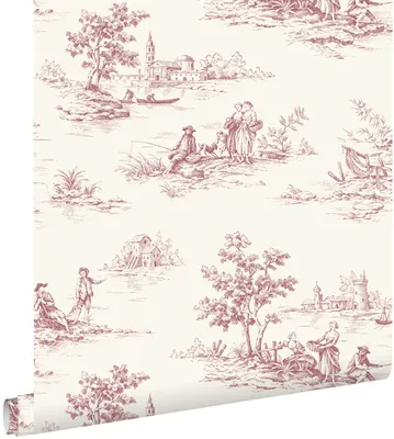 Immagine prodotto di ESTAhome carta da parati toile de jouy rosso bordeaux intenso e bianco 50 x 900 cm