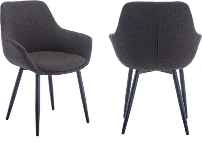 Produktbild von SalesFever 2er Set Armlehnstühle | Bezug Bouclé Stoff | Stuhlbeine Metall | B 64 x T 59 x H 86 cm | anthrazit – schwarz matt