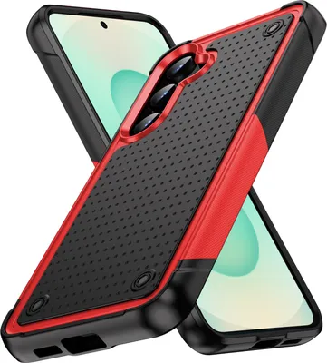 Produktbild von Hülle Für Samsung Galaxy S25 Militärqualität Stoßfest Hybrid 2 in 1 Hart PC Weich TPU Handyhülle Rot Schwarz