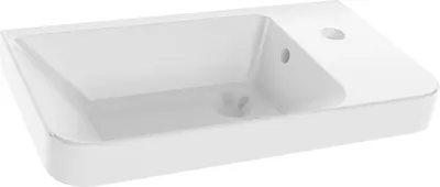 Produktbild von FACKELMANN Keramik Waschtisch MILANO Gäste-WC / Maße (B x H x T): ca. 55,5 x 16 x 30 cm / Keramikbecken / Waschbecken fürs Bad und WC / integrierter Überlauf / gesoftete Kanten / Farbe: Weiß