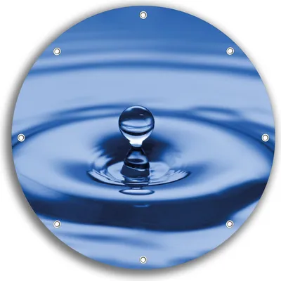 Produktbild von Wallario rundes Outdoor-Poster für Garten oder Balkon, Motiv Wassertropfen im blauen Wasser, 30 cm Durchmesser