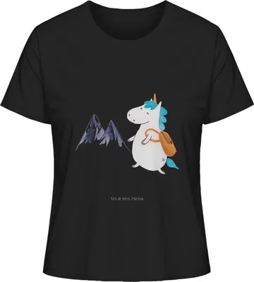 Produktbild von Mr. & Mrs. Panda Oberteil Damen Einhorn Bergsteiger Größe S - Schwarz - Geschenk, Shirt, Berge, Unicorn, Basic, Einhörner, Urlaub, Mit Spruch, Kurzarmshirt, Reisen