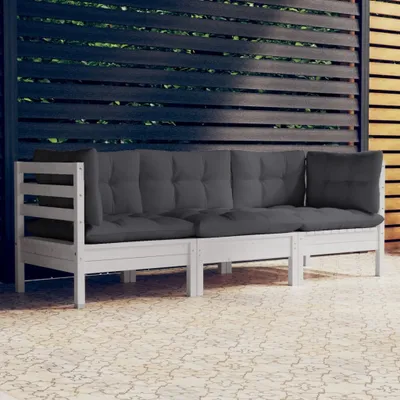 Produktbild von ZMH 3-Sitzer-Gartensofa mit Anthrazit Kissen Massivholz Kiefer