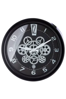 Immagine prodotto di Gilde Wanduhr, rund, "Pinon", Zahnradmotiv, Glas, Metall, schwarz, VE 1, L. 9.5 cm, D. 43 cm 50288 4001250502883