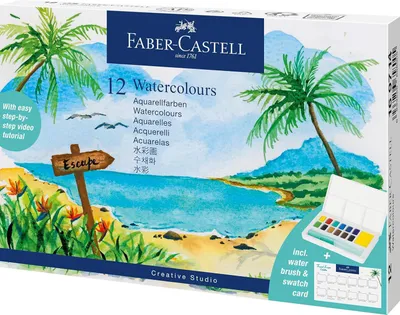 Produktbild von Faber-Castell Aquarellfarben im Näpfchen mit Pinsel 12 Stück