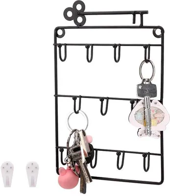 Produktbild von Unyqoos® Dekorativer schwarzer Metall-Schlüsselhalter mit 11 Haken zur Wandmontage
