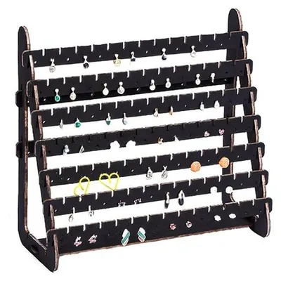 Produktbild von Ohrringständer - Ohrring Organizer - Ohrringhalter - Schmuckständer für Ohrstecker - 7 Ebenen - mit Haken - Holz - für Schmuckaufbewahrung