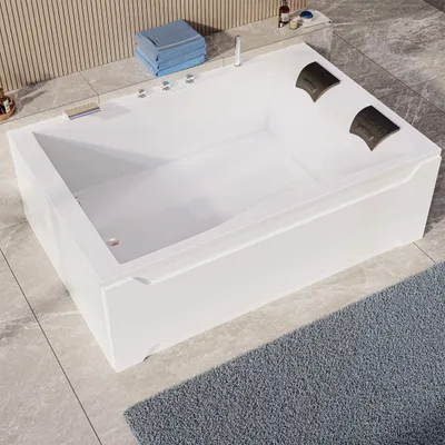 Produktbild von Aquade Acryl Badewanne 180x120cm Hamburg & Gestell + Schürze + Ab-/Überlauf + Nackenkissen + LED