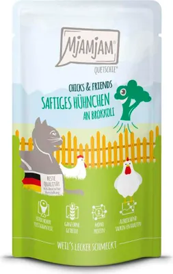 Zdjęcie produktu dla MjAMjAM Cat - Chicks+Friends 12x125g | Huhn & Brokkoli