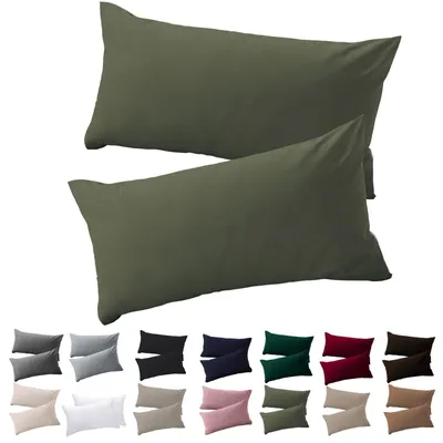 Produktbild von Kissenbezug 40 x 80 cm, 2er-Set – Kissenbezug 40 x 80 cm, olivgrün, 100 % Mikrofaser, bügelfrei und knitterfrei mit Reißverschluss