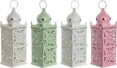 Produktbild von Laterne Home ESPRIT Weiß grün Rosa Eisen Orientalisch 10 x 10 x 30 cm (4 Stück)