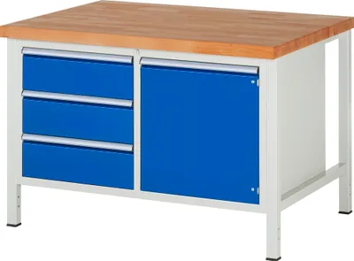 Produktbild von RAU Werkbank 1250x900x840-1040mm 3xSchublade-TA 1xTür l.gr/e.bl