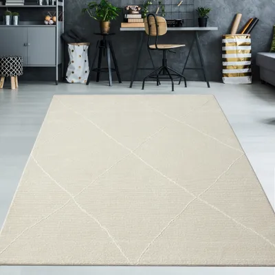 Produktbild von Recycle Teppich mit Rauten in creme Größe - 80 x 150 cm