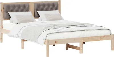 Produktbild von Bettrahmen mit Kopfteil Taupe 140 x 200 cm Massives Kiefernholz