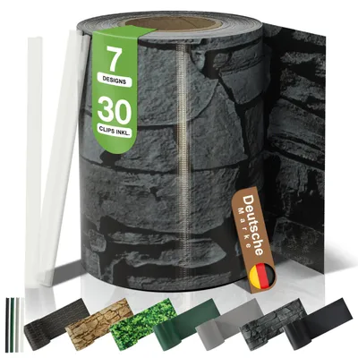 Produktbild von BOOGARDI PVC Sichtschutzstreifen · Sichtschutz Zaun 19cm x 35m Schiefer 4 Rollen 450g/m² inkl. 30 Clips Zaunblende für Doppelstabmattenzaun blickdicht