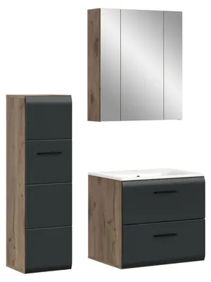 Immagine prodotto di xonox.home Combinazione bagno Ice (L/A/D: 105x185x46 cm) in nero opaco e riproduzione in Rovere Nox