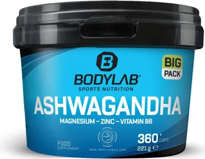 Produktbild von BODYLAB BIG PACK Ashwagandha + Magnesium - Zinc - Vitamin B6 - 360 Kapseln