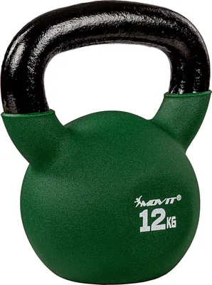 A green kettlebell with a black handle is shown against a white background.