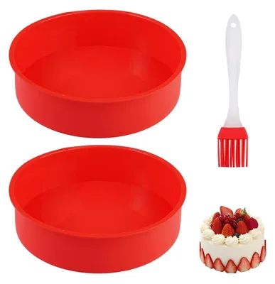 Zdjęcie produktu dla Silikonowa forma do pieczenia, okrągła, 20 cm, zestaw 2 sztuk z pędzlem, wolna od BPA, odporna na wysokie temperatury