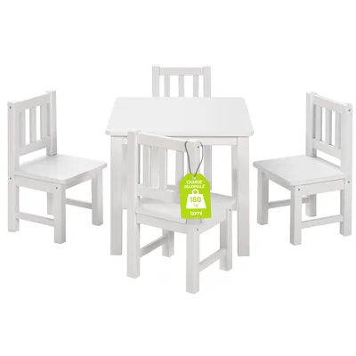 Image de BOMI® Ensemble table et chaises pour enfants avec 4 chaises en bois massif – Groupe de sièges pour tout-petits, filles et garçons