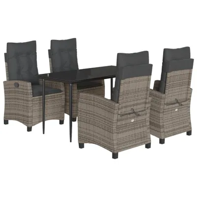 Produktbild von 5-tlg. Garten-Essgruppe mit Kissen Grau Poly Rattan
