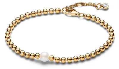 Productafbeelding van PANDORA tijdloze kogelarmband voor dames, met parel, verguld
