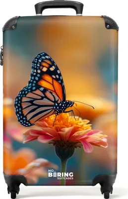 Produktbild von NoBoringSuitcases.com® Koffer Handgepäck Trolley Rollkoffer Kleine Reisekoffer mit 4 Rollen - Schmetterling auf rosa Blume - Cabin Size < 55x40x23 cm & 55x40x20 cm - Fotokoffer - Kabinenkoffer - BoardgepäckHandgepäck Koffer 55x35x20 cm, 36L,