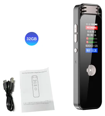 Produktbild von Digitaler Audio-Diktiergerät mit Clip zum Befestigen am Rücken, 360°-Surround-Aufnahme mit zwei Mikrofonen, Sprachaktivierung, HD-Audio, MP3-Player, Schnellladefunktion über Typ-C-Anschluss, ideal