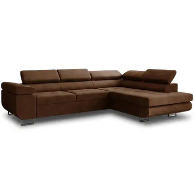 Produktbild von GOLDSTOFF Ecksofa RIVIA mit Schlaffunktion & Bettkasten Designersofa |193 x 125 cm | L-Form mit verstellbaren Kopfstützen (Braun)