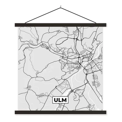 Produktbild von MuchoWow® Textilposter Deutschland - Karte - Ulm - Stadtplan 90x90 cm mit schwarzem Rahmen - Magnetisches