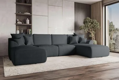 Produktbild von 99rooms Gusto Wohnlandschaft Cordstoff POSO Graphit mit Schlaffunktion
