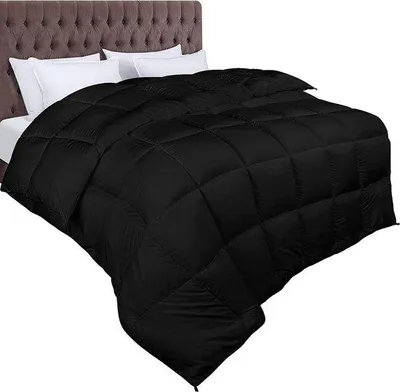 Image de Couverture Unyqoos® 10,5 Tog – Couette matelassée avec garnissage en fibres siliconées, douce au toucher, avec quilting en losanges et attaches d'angle, alternative aux plumes, 200 x 200 cm, noire