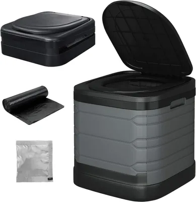 Image de Toilettes de camping pliables - Toilettes portables - Pour activités de plein air - Grand format - 42x46x44 cm - Gris