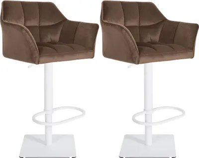 Produktbild von CLP 2er Set Barhocker Damaso Samtbezug drehbar und stufenlos höhenverstellbar braun Material Gestell Metall matt weiss