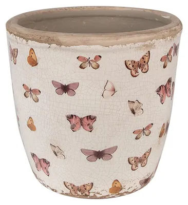 Imagen del producto de Macetas Clayre & Eef, diámetro 16x16 cm, color beige y rosa, de cerámica, con motivos de mariposas