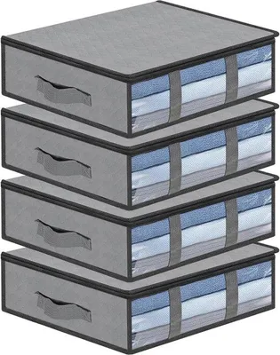 Produktbild von Famanu Aufbewahrungsbox mit Sichtfenster und Griffen - 4 Stück Aufbewahrungstasche für Unterbettlagerung - 60x45x15 cm - Kleiderspeicherung für