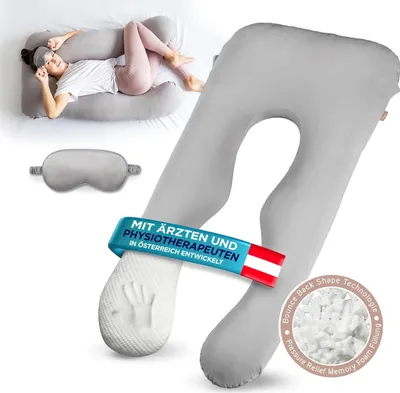 Produktbild von mimi kalu® DAS ORIGINAL Seitenschläferkissen mit Memory Foam [Formstabil] inkl. 100% Soft-Baumwolle Bezug und Schlafmaske | Schwangerschaftskissen zum