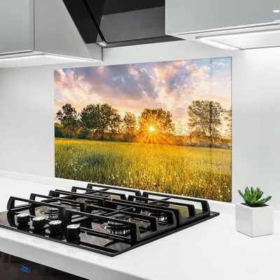 Productafbeelding van Glazen keuken achterwand - 60x100cm met bloemenlandschap