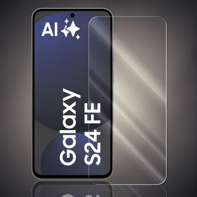 A transparent screen protector is shown next to a smartphone displaying marketing text.