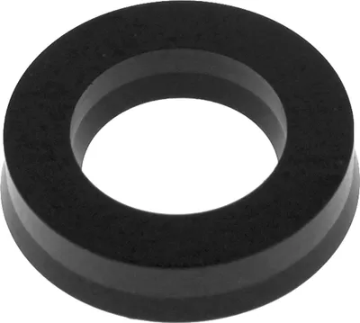 A black rubber ring or gasket is shown against a white background.