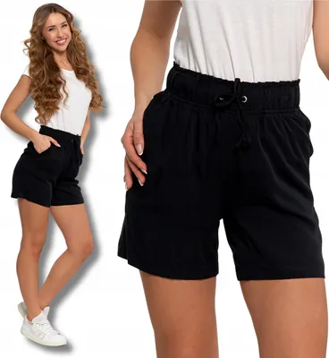 Produktbild von Schwarze KURZE SHORTS Damen Shorts mit hoher Taille und gebundenem Schnitt MORAJ - S