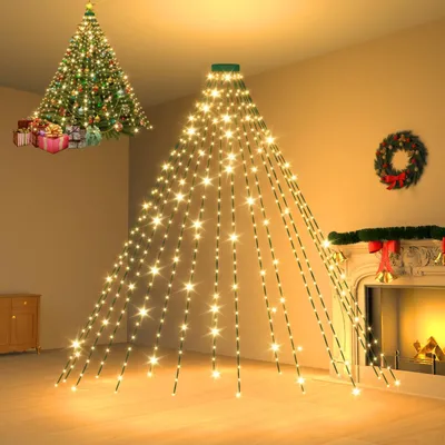 Weihnachtsbaum-Lichterkette, 2,4 m, 480 LEDs, warmweiß, Timer